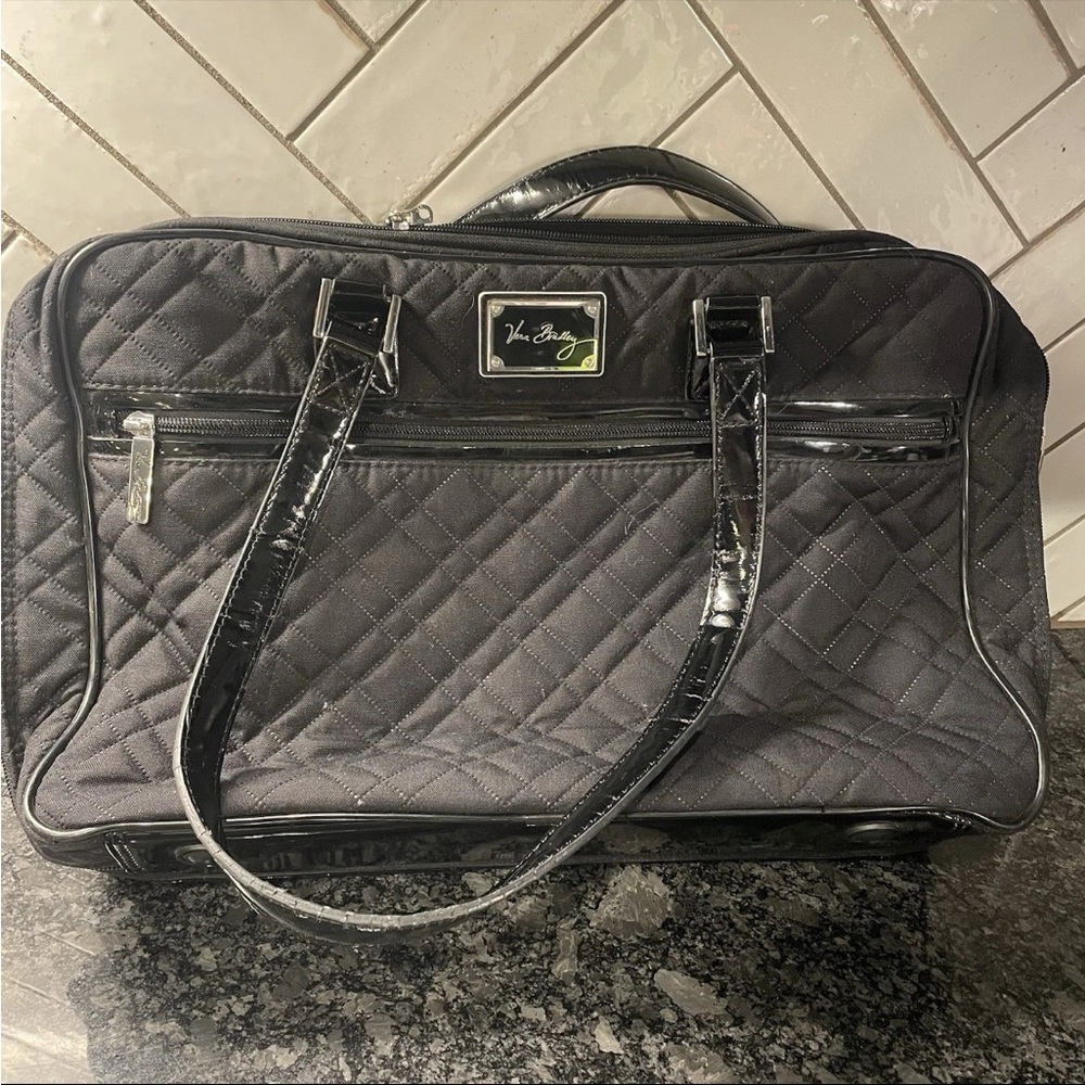 Vera Bradley Black Quilted Laptop Sleeve Travel Bag – Floral Lining TSA Friendly